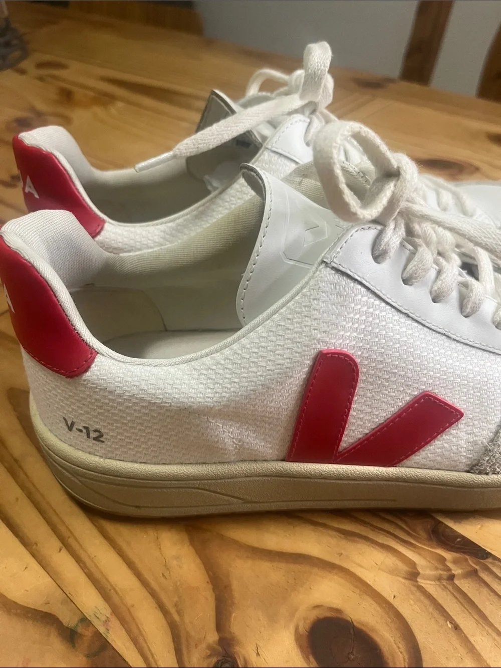 Veja V-12 Bmesh White/Pekin Sneakers with Red V Logo